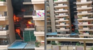 ग्रेटर नोएडा के गौर सिटी सोसाइटी में लगी भीषण आग, अफरातफरी का माहौल